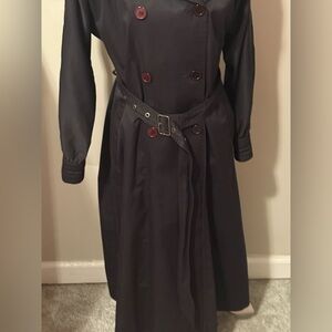 Vintage Fox Run Whimsy Goth Stylish Black Trench Coat with Belt